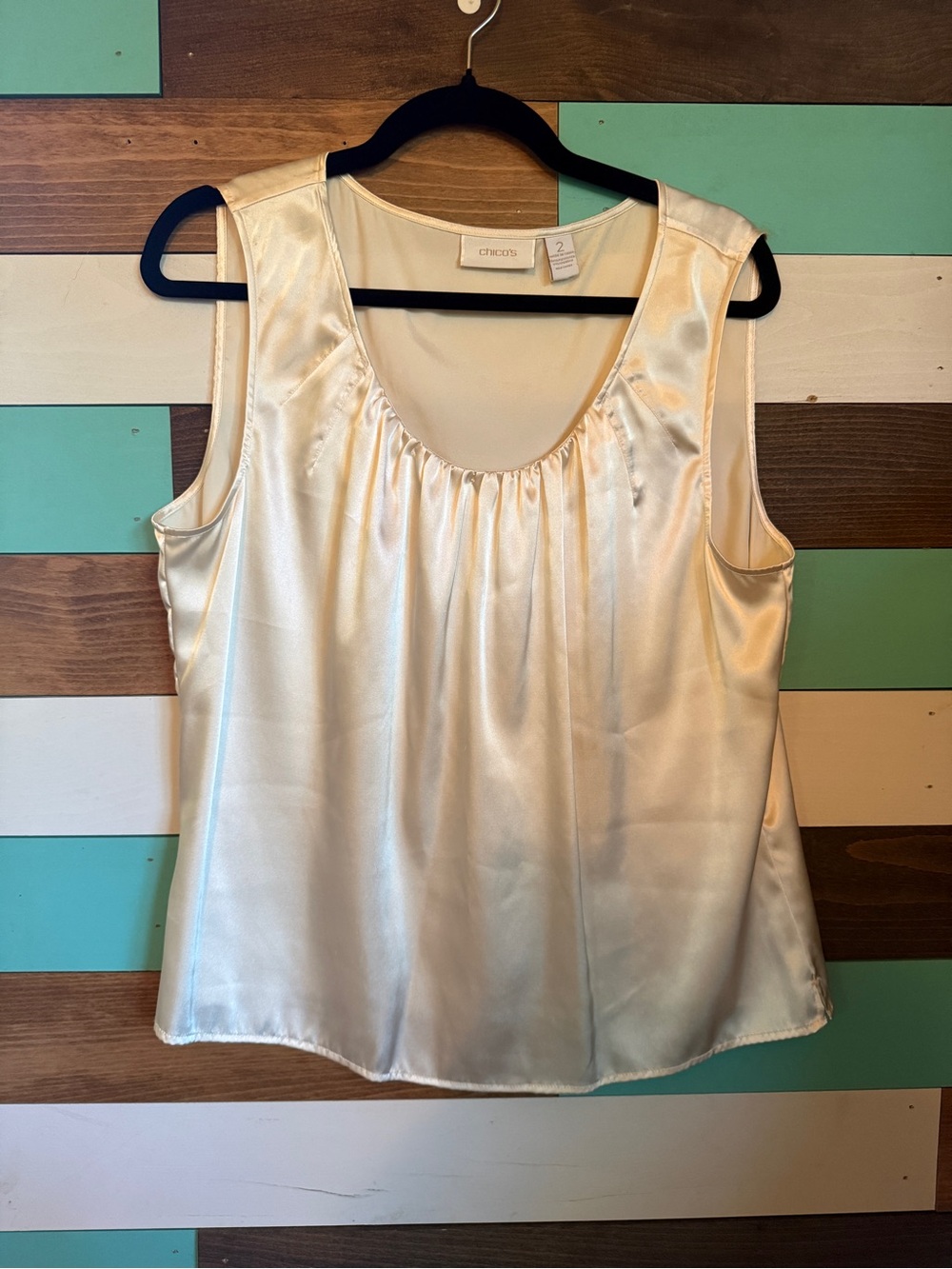 Chico's Satin Scoop Neck Sleeveless Shell in Ivory